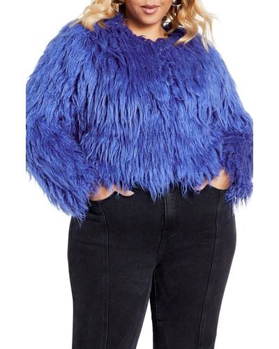 City Chic Blakely Faux Fur Crop Jacket - Blue