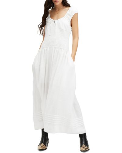 AllSaints Eliza Smocked Bodice Maxi Dress - White