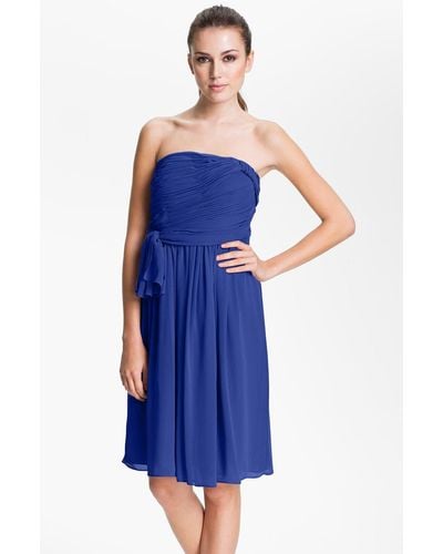 Calvin Klein Strapless Ruched Chiffon Dress - Blue