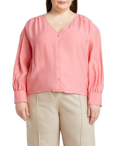 Nordstrom V-neck Long Sleeve Button-up Top - Red