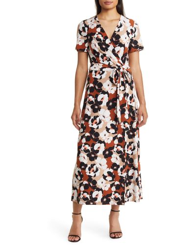 Anne Klein Floral Faux Wrap Midi Dress - White