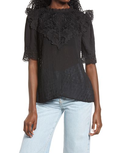 Endless Rose Lace Detail Dotted Top - Black