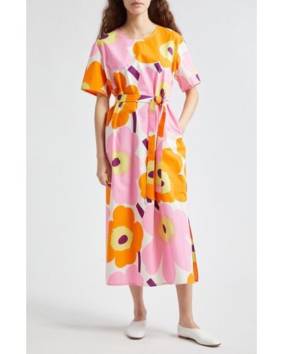 Marimekko Kemut Unikko Organic Cotton Poplin Dress - Orange
