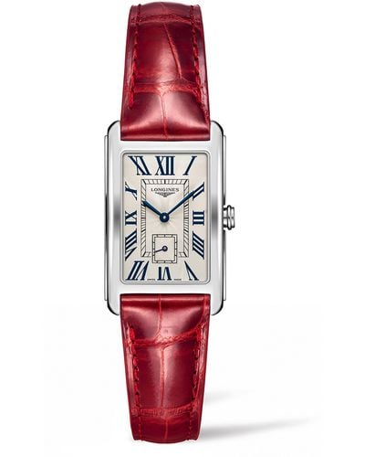 Longines Dolcevita Leather Strap Watch - Red