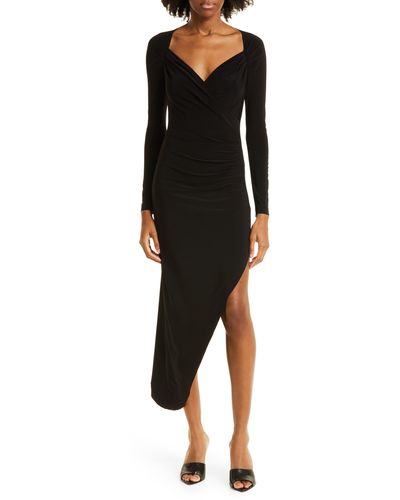 Norma Kamali Long Sleeve Asymmetric Hem Cocktail Dress - Black