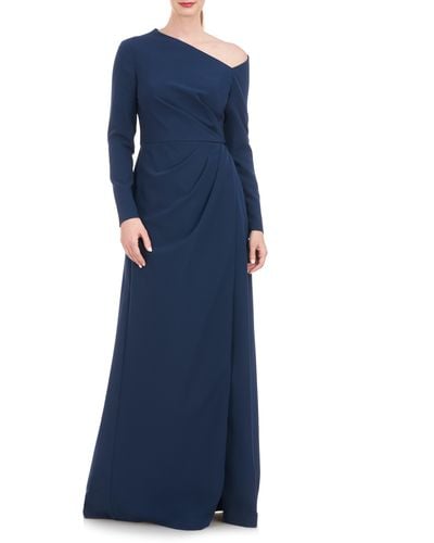 Kay Unger Irina Long Sleeve A-line Gown - Blue