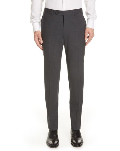 Canali Flat Front Classic Fit Solid Stretch Wool Dress Pants - Gray