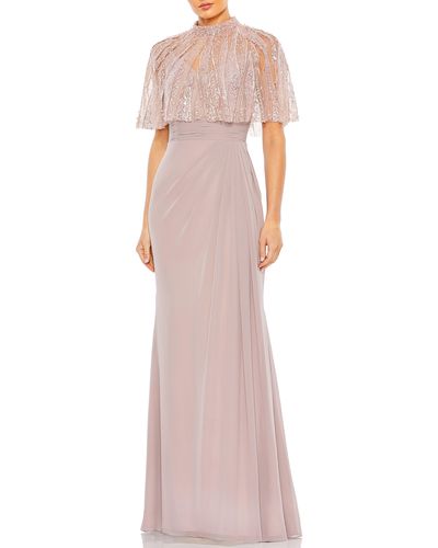 Mac Duggal Beaded Capelet Gown - Pink