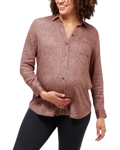 Nom Maternity Charley Button-up Maternity/nursing Top - Red