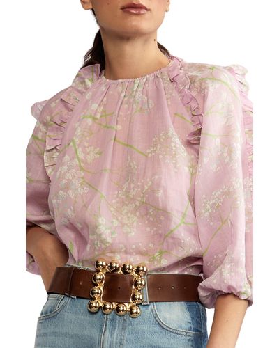 Cynthia Rowley Ruffle Puff Sleeve Blouse - Pink