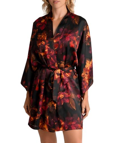 MIDNIGHT BAKERY Dylan Floral Print Satin Robe - Red
