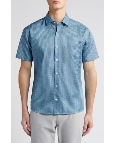 Peter Millar Crown Lite Ranger Abstract Print Short Sleeve Button-up Shirt - Blue
