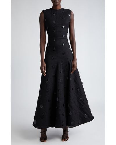 Brandon Maxwell Embellished Sleeveless Linen Blend Dress - Black