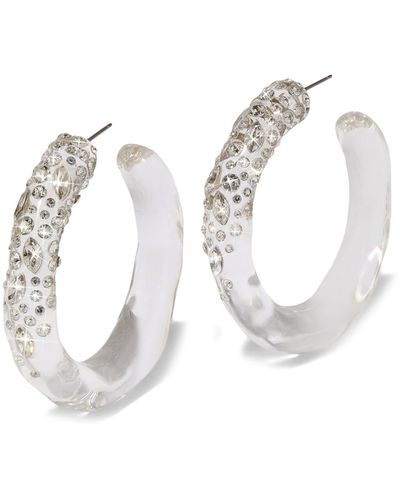 Alexis Confetti Crystal Lucite Hoop Earrings - White