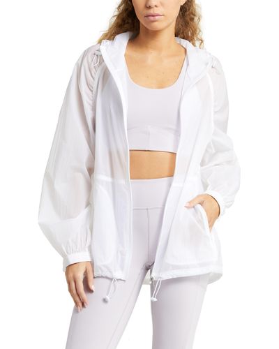 Zella Sheer Water Resistant Packable Zip-up Hooded Jacket - White