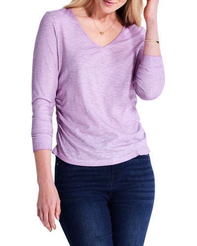 NZT by NIC+ZOE Nzt By Nic+zoe Ruched Long Sleeve Cotton Top - Purple