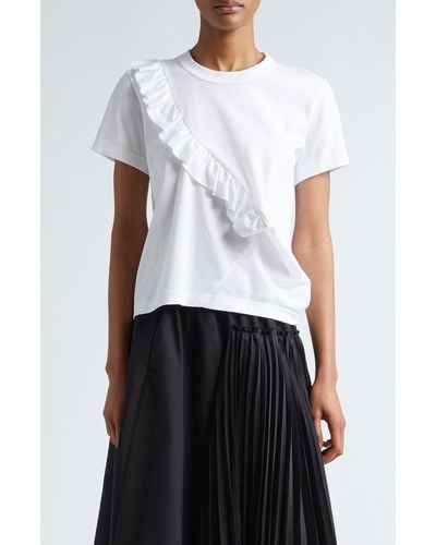 Noir Kei Ninomiya Ruffle Detail Ponte Knit T-shirt - White