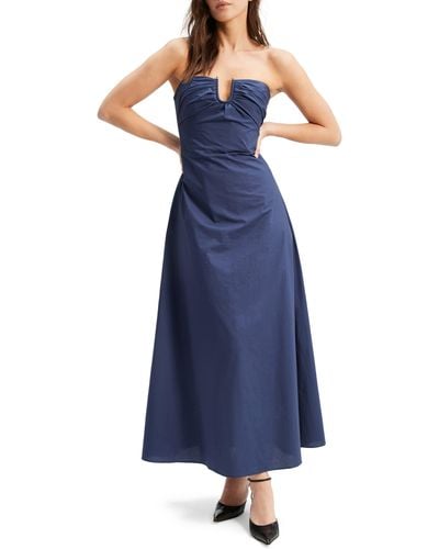 Bardot Lora Strapless Cotton Poplin Maxi Dress - Blue