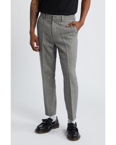TOPMAN Slim Fit Herringbone Pants - Gray