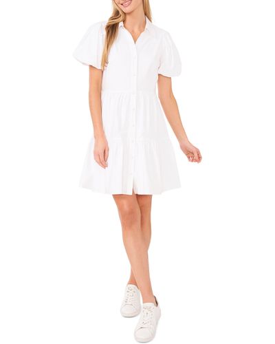 Cece Tiered Shirtdress - White