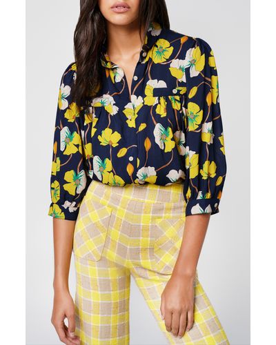Smythe Shirred Pocket Floral Button-up Shirt - Yellow