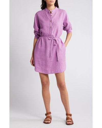Xirena Xírena Dorian Long Sleeve Linen Minidress - Pink