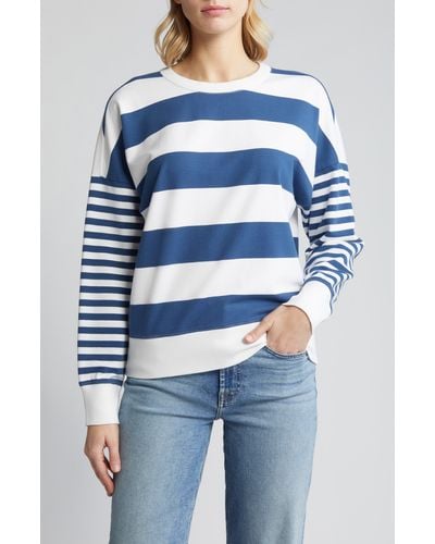 Caslon Caslon(r) Variegated Stripe Stretch Cotton Sweatshirt - Blue