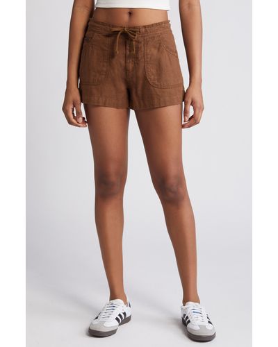 BDG Linen & Cotton Drawstring Shorts - Brown