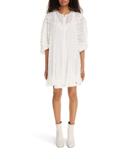 Isabel Marant Gyliane Long Sleeve Lace Cotton & Silk Dress - White
