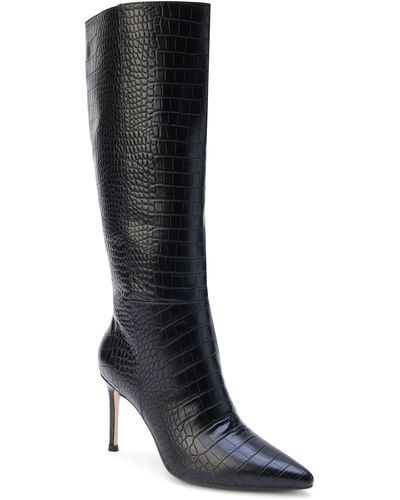 Matisse Alina Reptile Embossed Knee High Stiletto Boot - Black