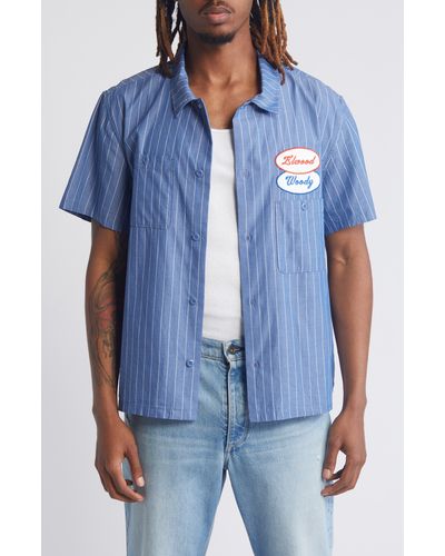 Elwood Pinstripe Short Sleeve Button-up Work Shirt - Blue