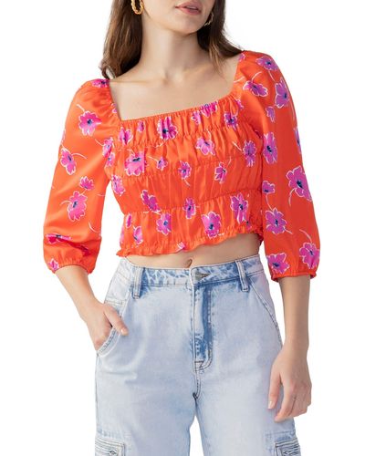 Sanctuary Think Of Me Smocked Crop Top - Red