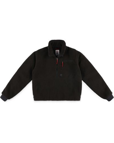 Topo Mountain Faux Shearling Fleece Quarter Zip Jacket - Black