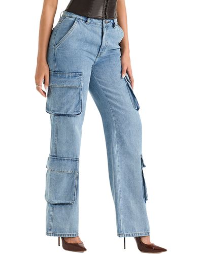 House Of Cb Ria Washed Utility Cargo Jeans - Blue