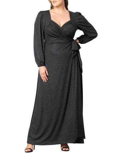 Kiyonna Modern Muse Long Sleeve Wrap Gown - Black