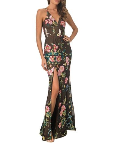 Dress the Population Iris Floral Embroidered Mermaid Gown - Multicolor