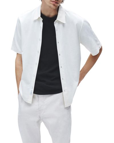 Rag & Bone Dalton Short Sleeve Cotton Blend Knit Button-up Shirt - White