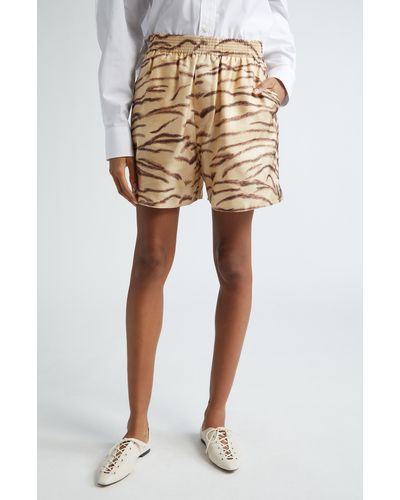 Stella McCartney Tiger Stripe Silk Shorts - Natural