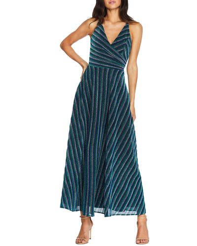 Dress the Population Lena Gltter Stripe Gown - Blue