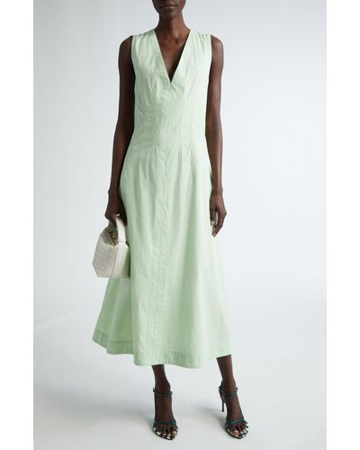 Bottega Veneta Compact Deep V-neck Sleeveless Cotton Blend Dress - Green
