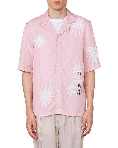 Officine Generale Eren Palm Tree Short Sleeve Button-up Shirt - Pink