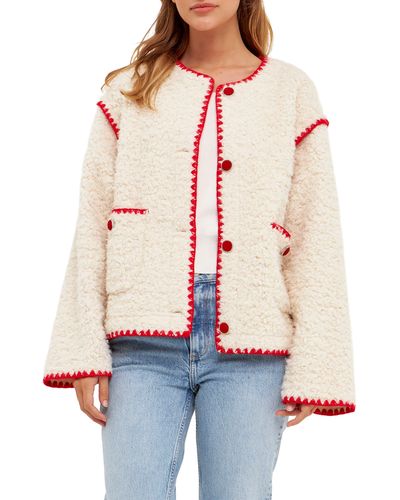 English Factory Premium Contrast Trim Faux Shearling Jacket - Red