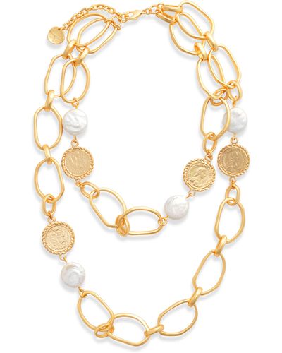 Karine Sultan Pearl & Coin Layered Necklace - Metallic