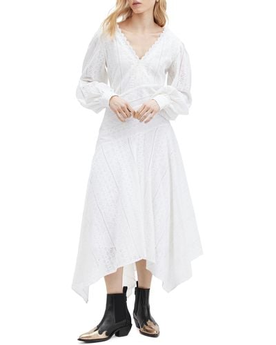 AllSaints Aviana Broderie Long Sleeve Dress - White
