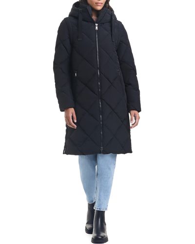 Sanctuary Longline Hooded Puffer Coat With Removable Sleeves - Blue
