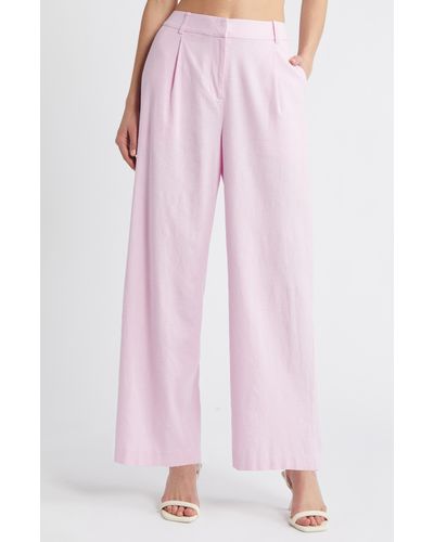 Open Edit Wide Leg Linen Blend Pants - Pink