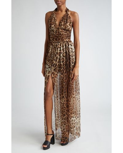 Dolce & Gabbana Leopard Print Silk Chiffon Halter Dress - Multicolor