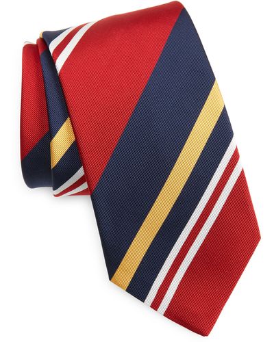 Drake's Baiadere Stripe Silk & Cotton Twill Tie - Red