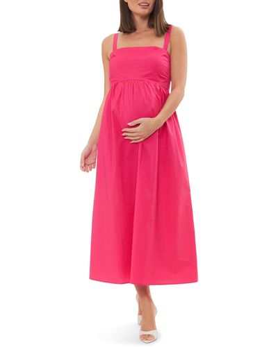 Ripe Maternity Tamara Tie Back Poplin Midi Maternity Sundress - Pink