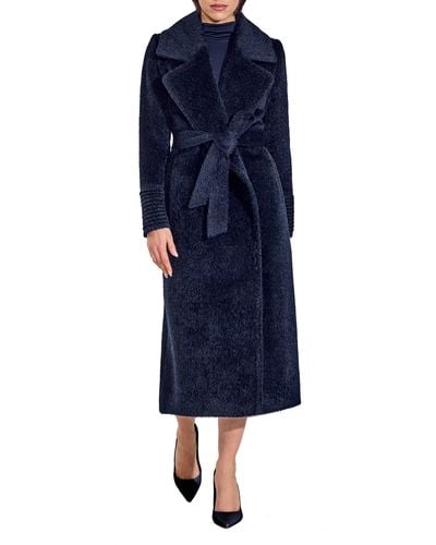 Sentaler Wool & Alpaca Blend Bouclé Wrap Coat - Blue
